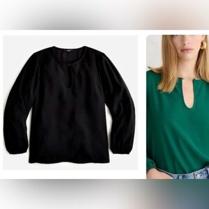 NWT J. Crew Puff Sleeve Satin-Back Crepe Top in Black, Size Medium Tall‎